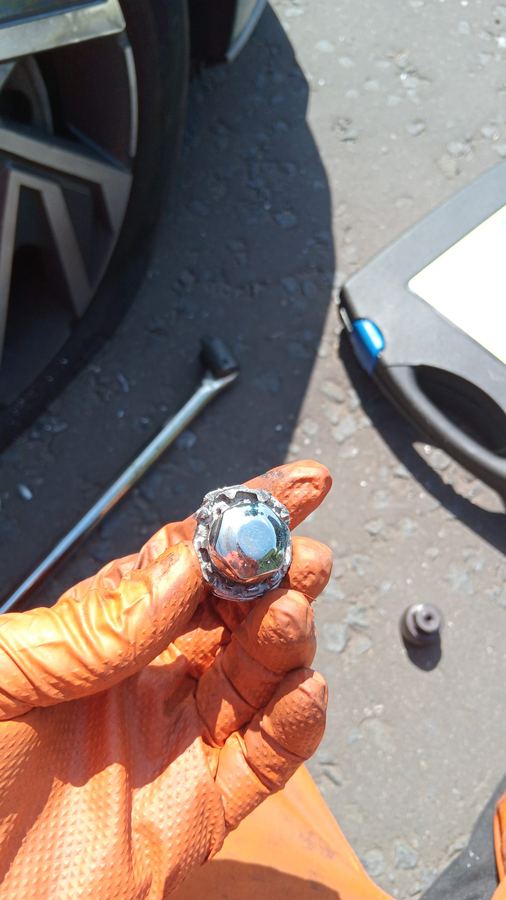 Damaged locking wheel nut removed by Roadside Tyre Rescue technician in Scotland